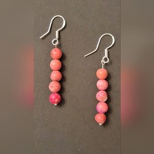 Handcrafted natural Rhodonite dangle silver earrings
